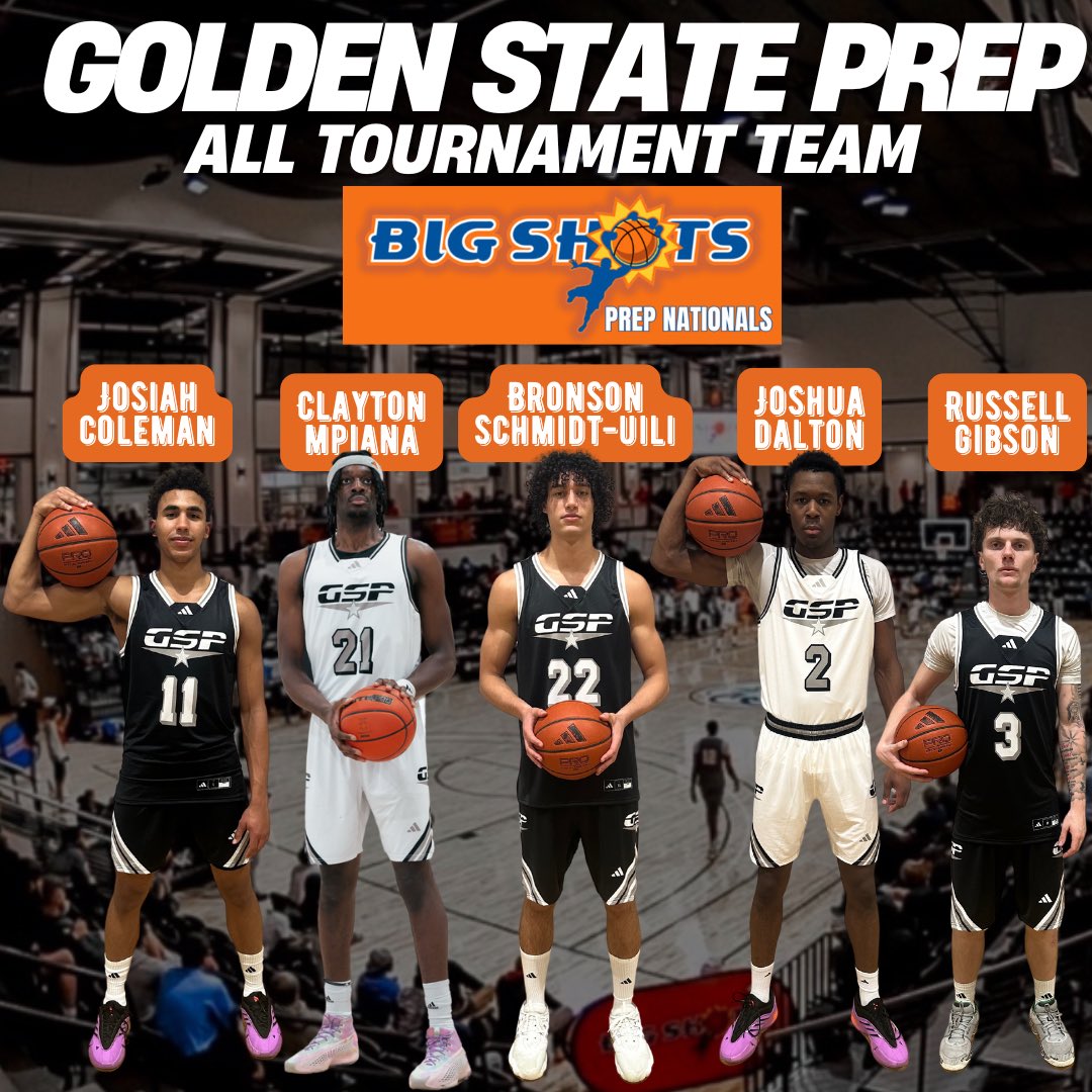 Congrats to our guys on <a href="/BigShotsGlobal/">BIG SH🏀TS</a> Prep Nationals Post-Grad All Tournament team 

GSP Grey 
6’10 - Clayton Mpiana (unsigned)
6’10 - Joshua Dalton (unsigned)

GSP Black 
6’4 - Josiah Coleman (unsigned)
6’11 - Bronson Schmidt-Uili (unsigned)
6’2 - Russell Gibson (unsigned)