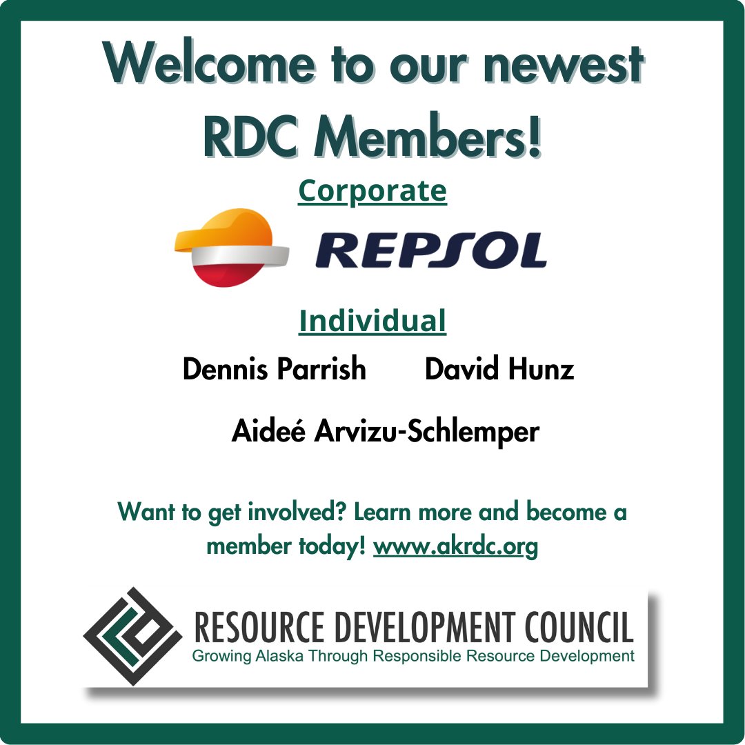 rdcalaska's tweet image. We&apos;re excited to introduce and welcome our newest RDC Members! Growing our membership is key to supporting our mission, and we look forward to working with our members to grow Alaska through responsible resource development. #RDCAlaska #ResponsibleDevelopment