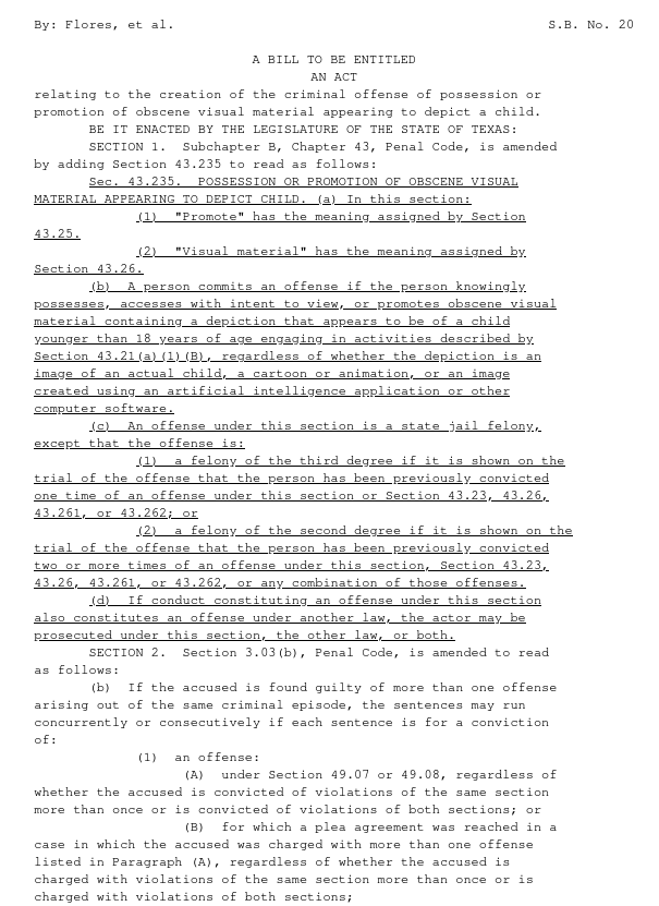So the law that Texas passed right now could potentially ban most anime and manga aka series like "My Dress Up Darling" according to how the law is written.

People seem to be thinking its just about AI but it clearly goes way beyond that. 

Even if the character looks like Marin