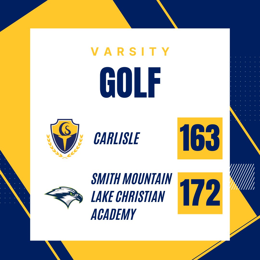 ⛳ Carlisle golf defeats Smith Mountain Lake Christian Academy in a home match. The score was Carlisle 163 -SMLCA 172. Carlisle was paced by Addison Lawrence with a 38. He was followed by Logan Williams with a 41. Connor Boughton, Brady Wells, and Jordan Harris each shot 42.