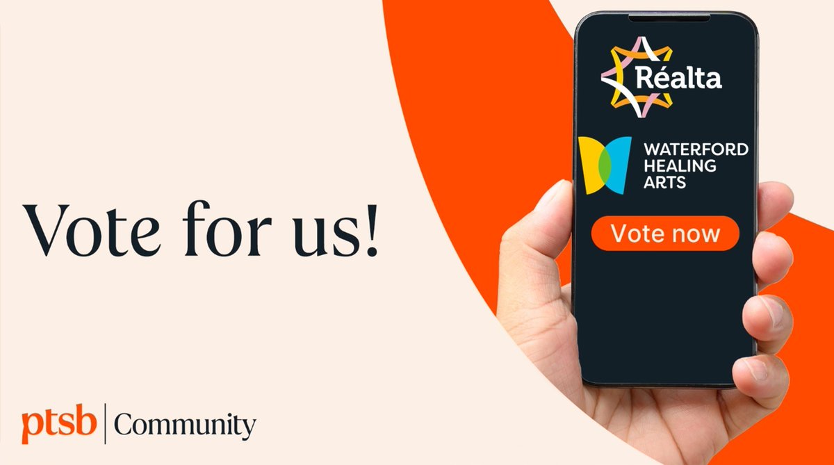 We're shortlisted to be a <a href="/PTSBIreland/">PTSB</a>
Community Partner 2025! Pls help us to secure these vital funds for our programme. To vote: bit.ly/3CYRDl0 (Select Region South and East, &amp; Réalta trading as Arts+Health Ireland). Deadline Fri 14 Mar, 6pm. Thank you #ptsbcommunity
