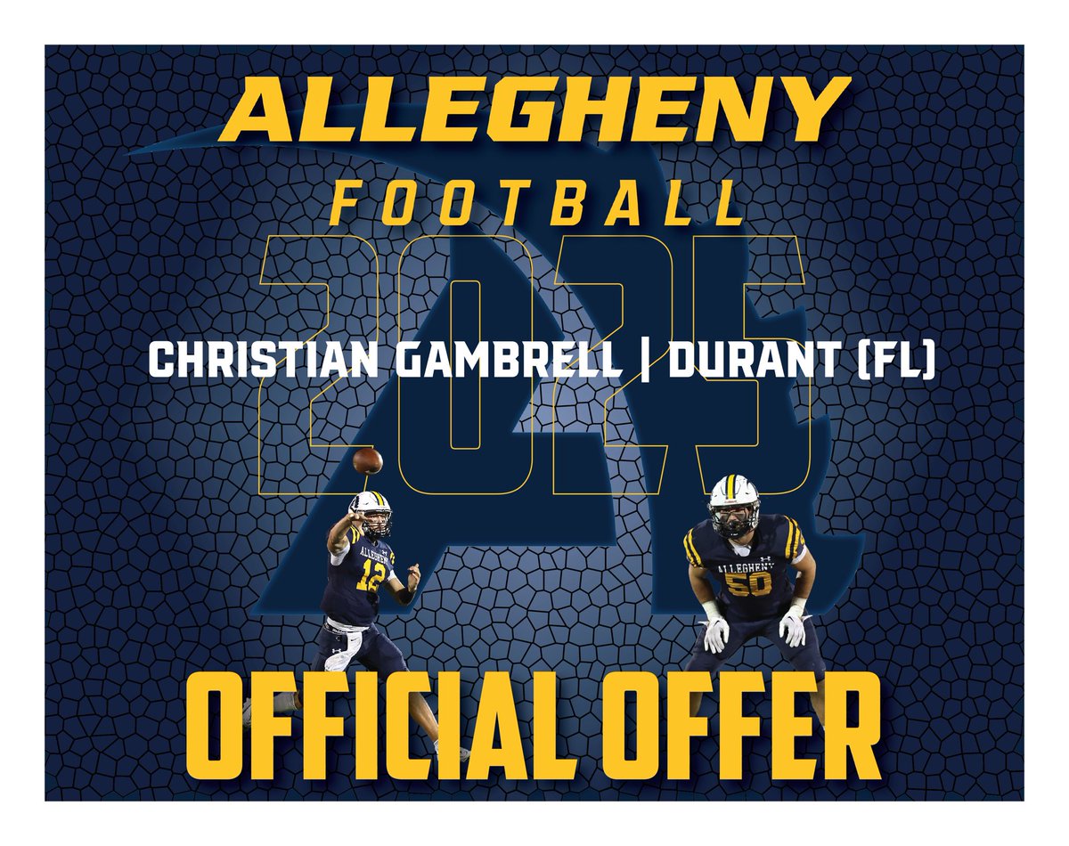 Christian Gambrell ‘25 (@christian_g1160) on Twitter photo Blessed to receive an offer from Allegheny🙏🏾 <a href="/ClayboCoach/">Claybo Varnum</a> <a href="/Buggsnow/">Vincent Buggs ret Gen/FB Coach/CEO</a> <a href="/CoachPeluso_/">Brandon Peluso</a> <a href="/Coach_Layer/">Braden Layer</a> Blessed to receive an offer from Allegheny🙏🏾 <a href="/ClayboCoach/">Claybo Varnum</a> <a href="/Buggsnow/">Vincent Buggs ret Gen/FB Coach/CEO</a> <a href="/CoachPeluso_/">Brandon Peluso</a> <a href="/Coach_Layer/">Braden Layer</a>