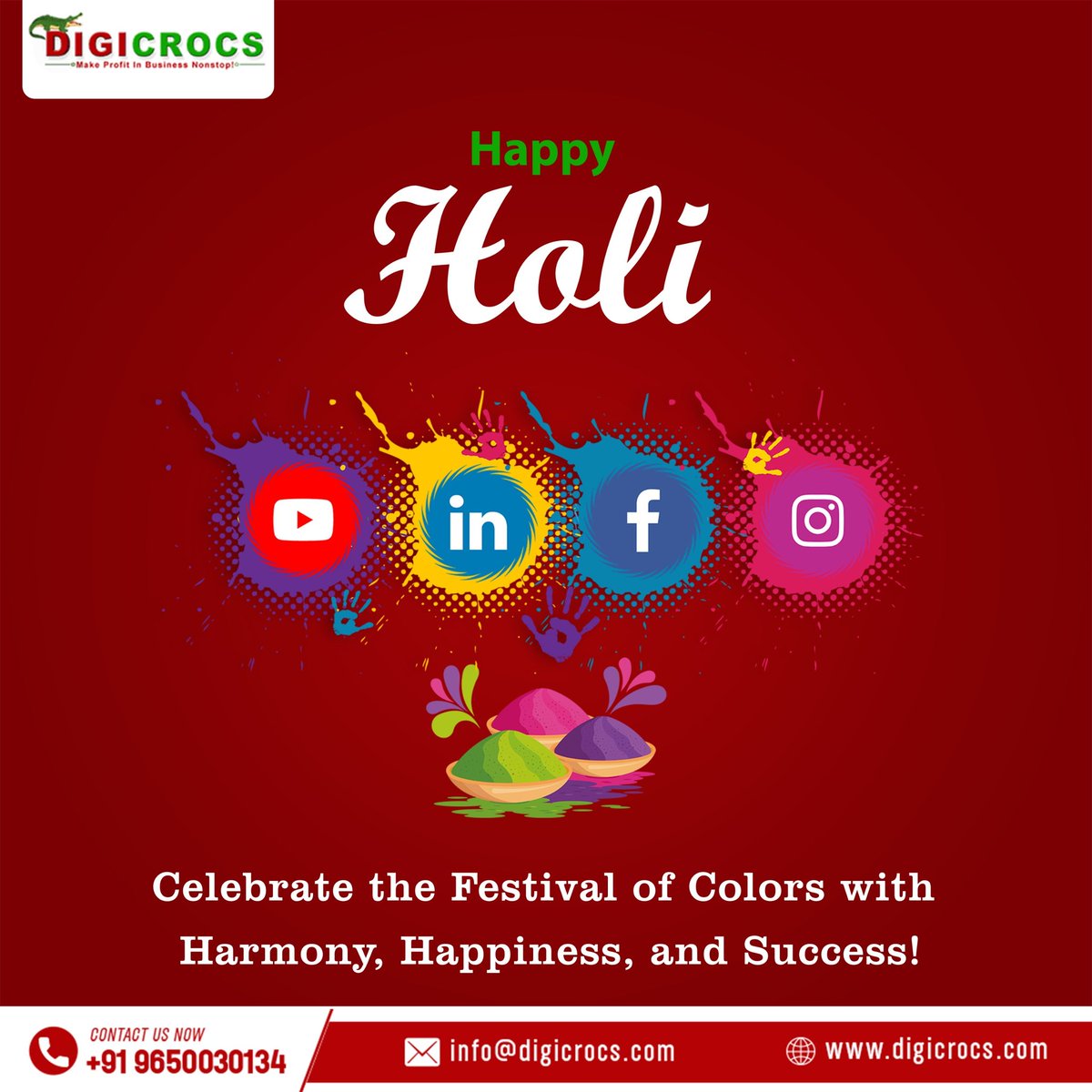 digicrocs's tweet image. May the festival of Holi bring new opportunities, success, and prosperity to you and your business. Wishing you a bright and colorful Holi!

#HappyHoli
#ColorfulLearning
#FestivalOfColors
#HoliHappiness #HoliCelebrations