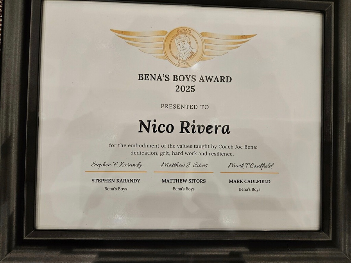 Congratulations Nico Rivera!!!
"Bena's Boys" award winner and Joe Demeo top Section 2 Wrestler of the year award