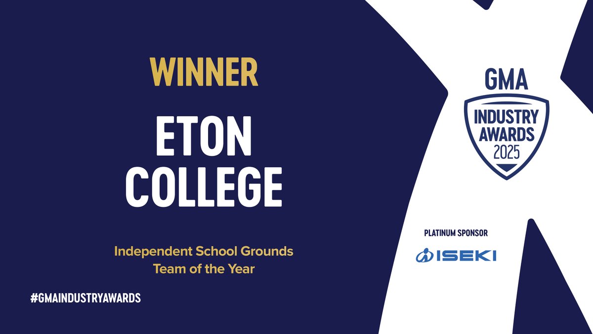 The winner of the ‘Independent School Grounds Team of the Year’ award, sponsored by <a href="/iseki_uk/">ISEKI UK</a> is… @Eton_college 🏆

#GMAIndustryAwards