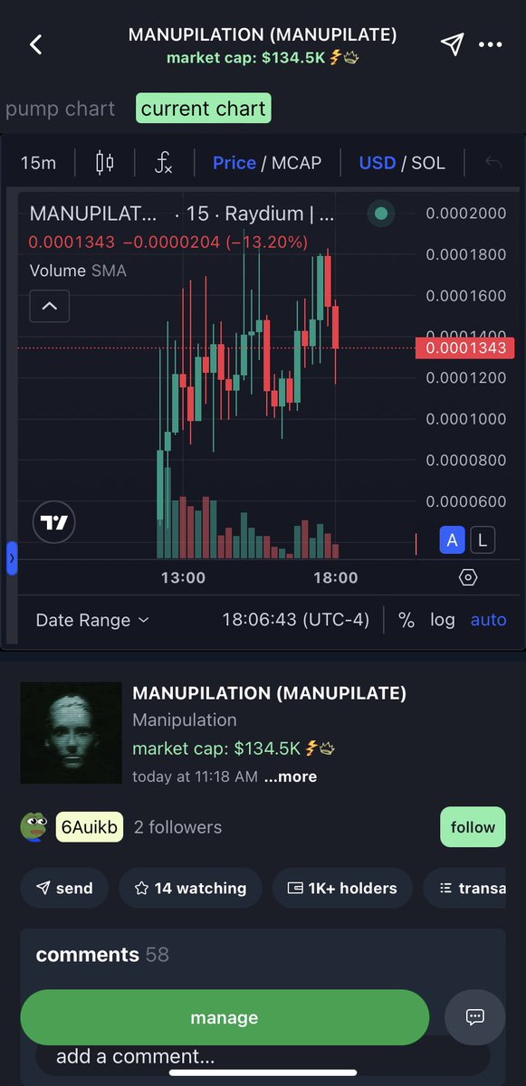 wetrackcoinsAI's tweet photo. “MANUPILATION” has a market cap and FDV of $162K, with $40K in liquidity. It has over 1,000 holders, with more buys than sells, showing strong demand and growth potential.

#coin #coinmeme #crypto #cryptocurrency https://t.co/HhksPNG5Wl