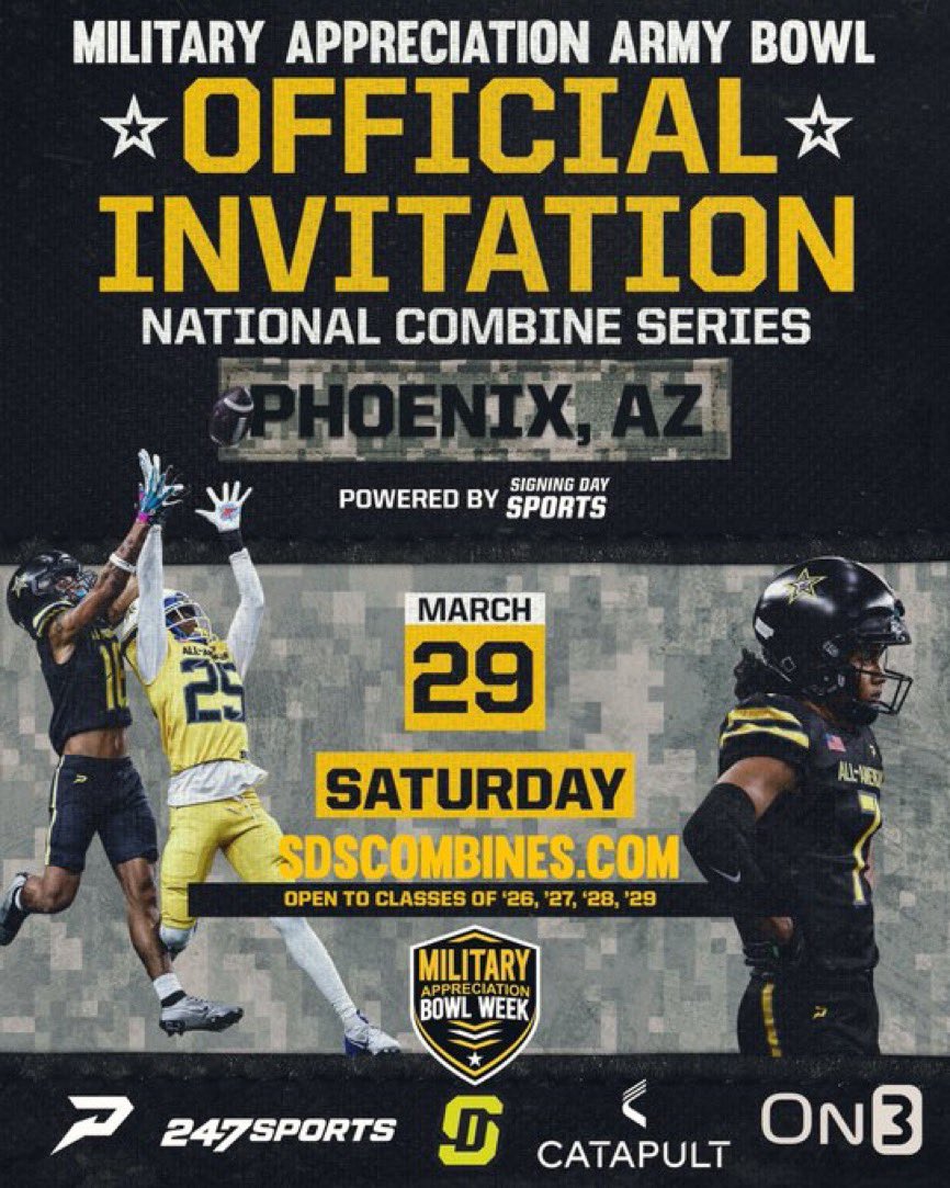 Thank you for the Invite <a href="/USArmyBowl/">Military Appreciation Bowl Week</a>