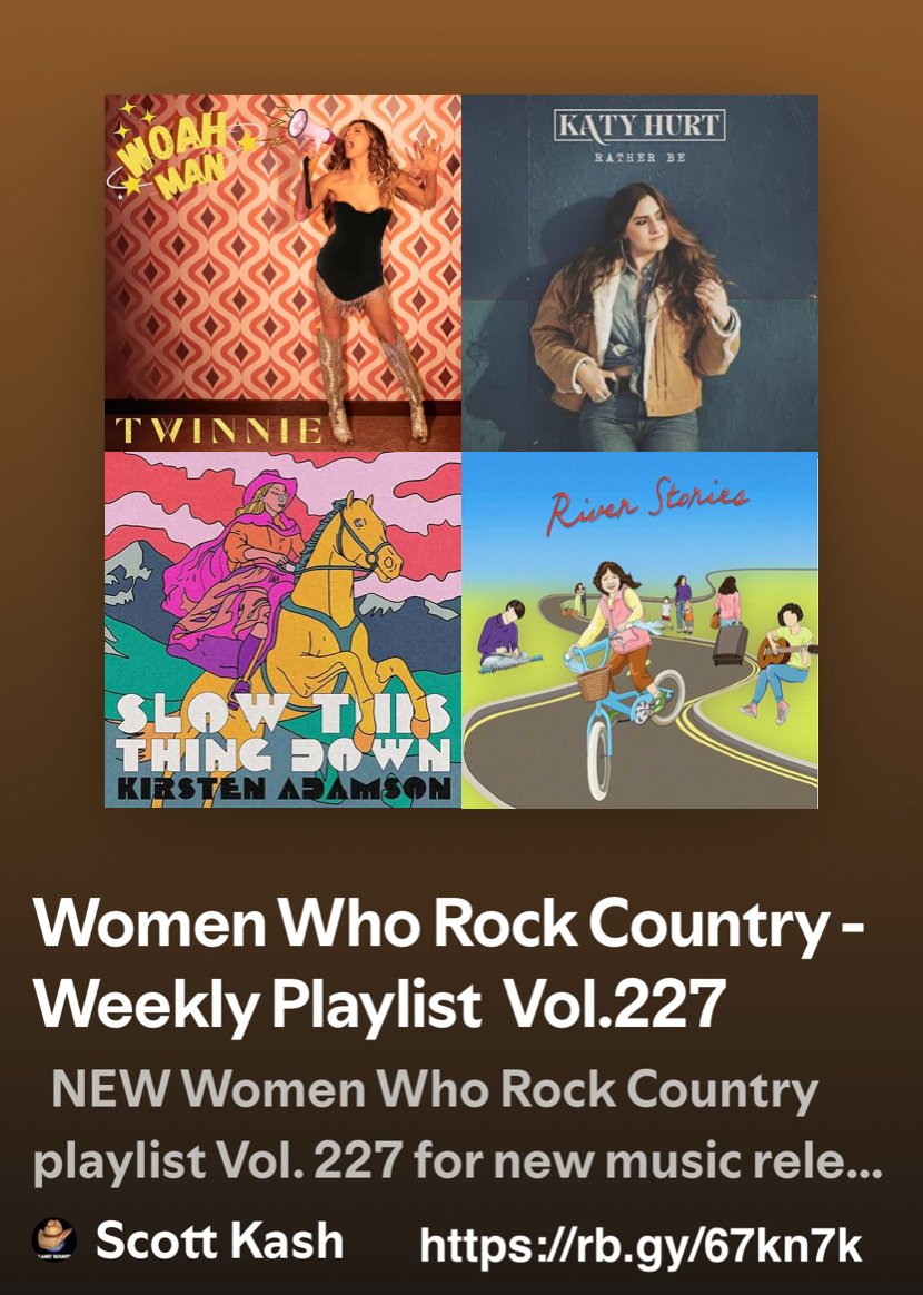 Scott Kash (@scottkash88) on Twitter photo NEW #WomenWhoRockCountry playlist Vol.227 with the best #newcountrymusic from the UK & EU
<a href="/TwinnieOfficial/">TWINNIE</a> Woah Man
<a href="/KT_Hurt13/">Katy Hurt</a> Rather Be
<a href="/kadamsonmusic/">KIRSTĪN ĪDĪMSON</a> Slow This Thing Down
<a href="/littleloremusic/">LittleLoreMusic</a> The River
+MORE
#Spotify
rb.gy/67kn7k
#NewMusic2025 #Country NEW #WomenWhoRockCountry playlist Vol.227 with the best #newcountrymusic from the UK & EU
<a href="/TwinnieOfficial/">TWINNIE</a> Woah Man
<a href="/KT_Hurt13/">Katy Hurt</a> Rather Be
<a href="/kadamsonmusic/">KIRSTĪN ĪDĪMSON</a> Slow This Thing Down
<a href="/littleloremusic/">LittleLoreMusic</a> The River
+MORE
#Spotify
rb.gy/67kn7k
#NewMusic2025 #Country