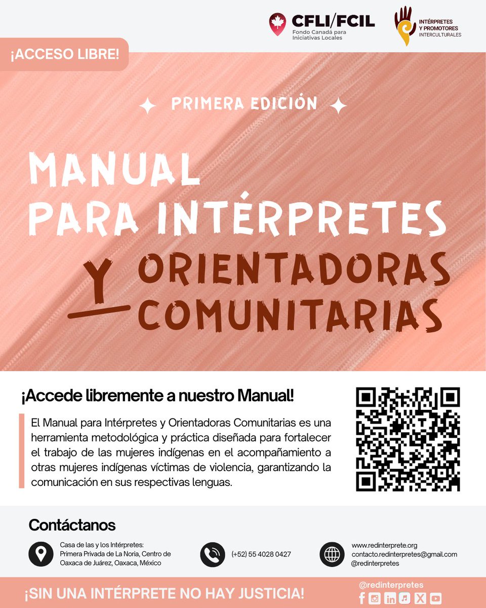 📣 ¡Descarga el Manual para Intérpretes y Orientadoras Comunitarias!

🔗 Escanea el QR en la publicidad y descárgalo ahora. ¡Acceso libre para todos!

#redinterpretes #REDIN #FondoCanadaMx
