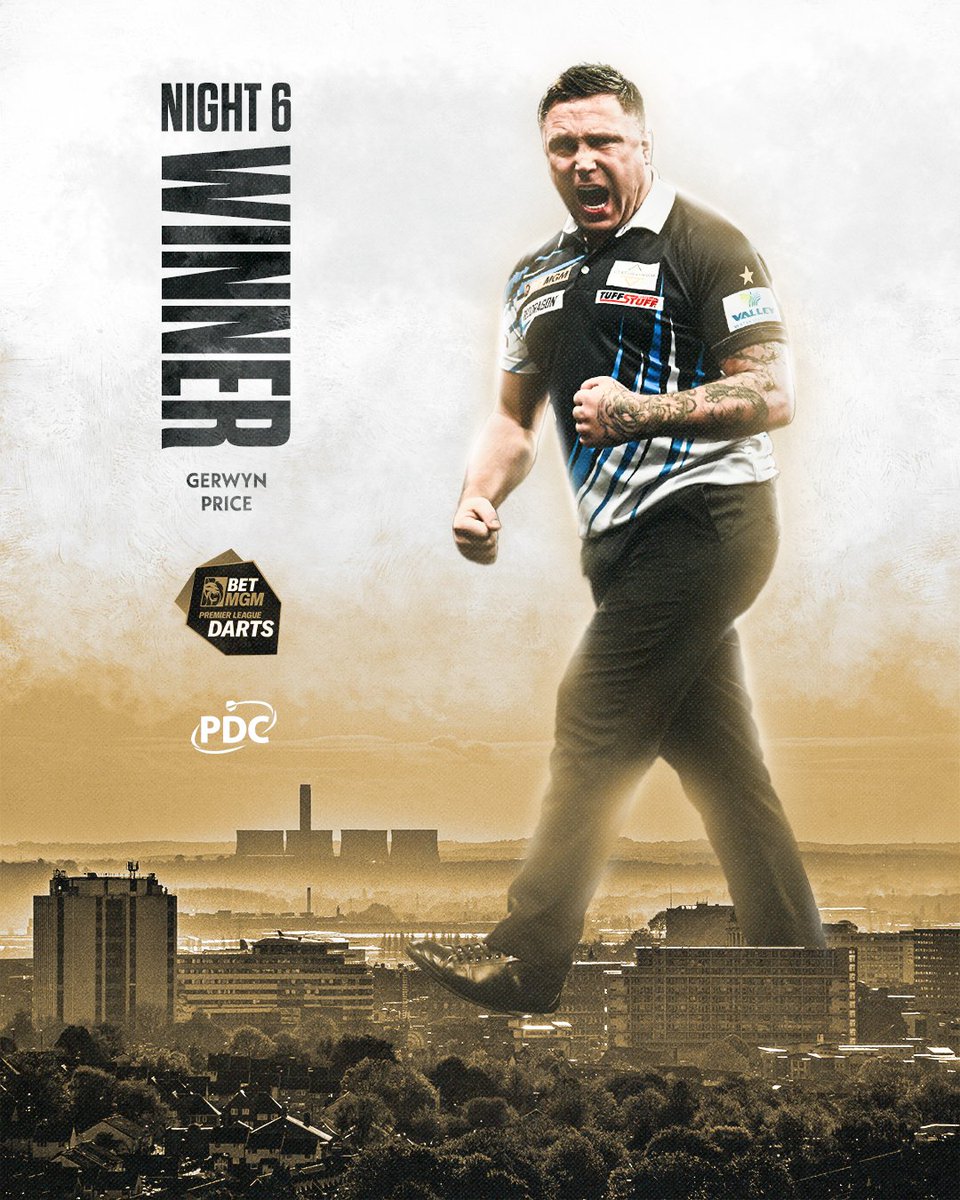 PRICE PRODUCES IN NOTTINGHAM! 🏴󠁧󠁢󠁷󠁬󠁳󠁿

Gerwyn Price celebrates a SIXTH consecutive victory over Luke Littler to claim the Night Six crown in Nottingham! 👏