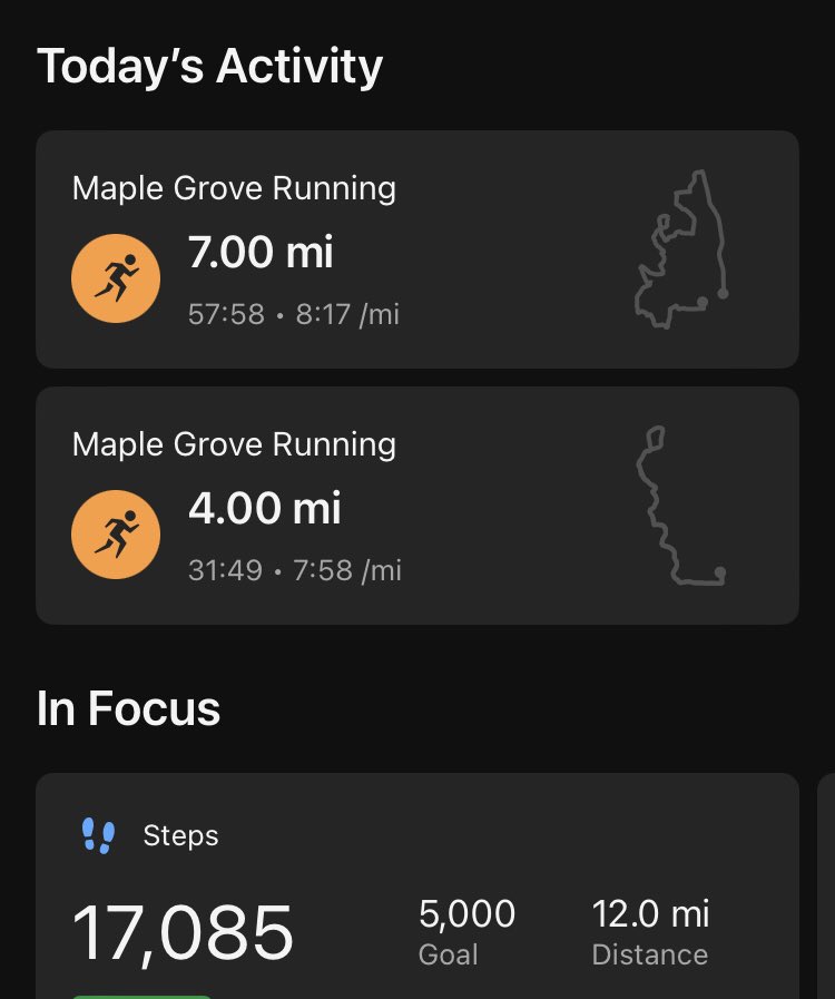 A windy but nice day for some good mileage today. Got a total of 11 miles today fighting the wind head on for those final two. Legs are officially jello after that.