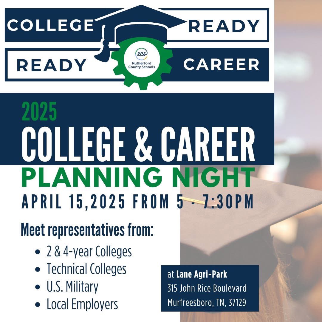 The Rutherford County College &amp; Career Fair will be held on April 15 from 5:00-7:30pm at Lane Agri-Park. Meet with reps from local colleges, trade schools, military branches, and area businesses. Free entry!