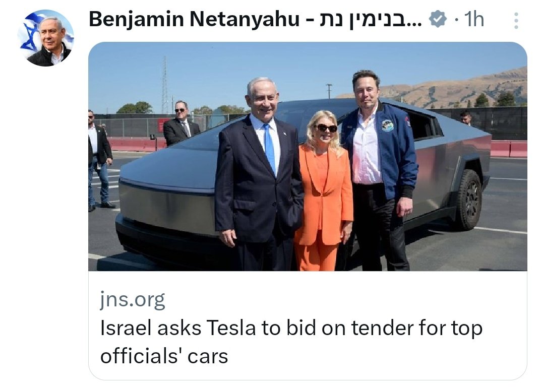 DrEliDavid's tweet image. 🚨 Breaking: Israel 🇮🇱 Prime Minister @netanyahu is considering Tesla as the official car for senior government officials.

Israel should definitely buy American 🇺🇸 cars—and while doing so, choose Tesla, which is the best! 💪

@elonmusk