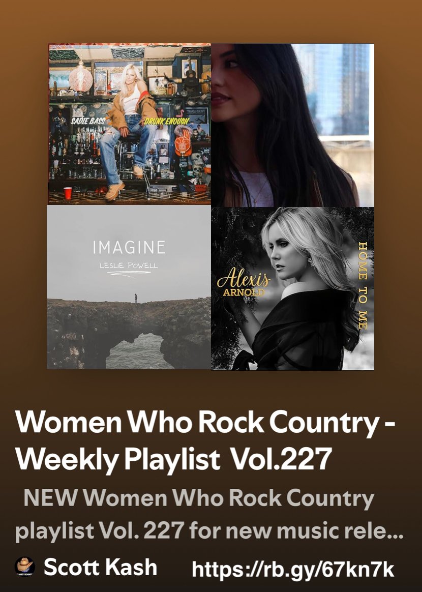 Scott Kash (@scottkash88) on Twitter photo NEW #WomenWhoRockCountry playlist Vol.227 this week’s best #newcountrymusic releases
<a href="/SadieBassMusic/">Sadie Bass</a> Drunk Enough
<a href="/KaylinTownsend/">kaylin</a> I Don't Gotta Change
<a href="/leslie610/">Leslie Powell</a> Imagine
#AlexisArnoldMusic Home To Me
+MORE
#Spotify
rb.gy/67kn7k
#NewMusic2025 #Country NEW #WomenWhoRockCountry playlist Vol.227 this week’s best #newcountrymusic releases
<a href="/SadieBassMusic/">Sadie Bass</a> Drunk Enough
<a href="/KaylinTownsend/">kaylin</a> I Don't Gotta Change
<a href="/leslie610/">Leslie Powell</a> Imagine
#AlexisArnoldMusic Home To Me
+MORE
#Spotify
rb.gy/67kn7k
#NewMusic2025 #Country