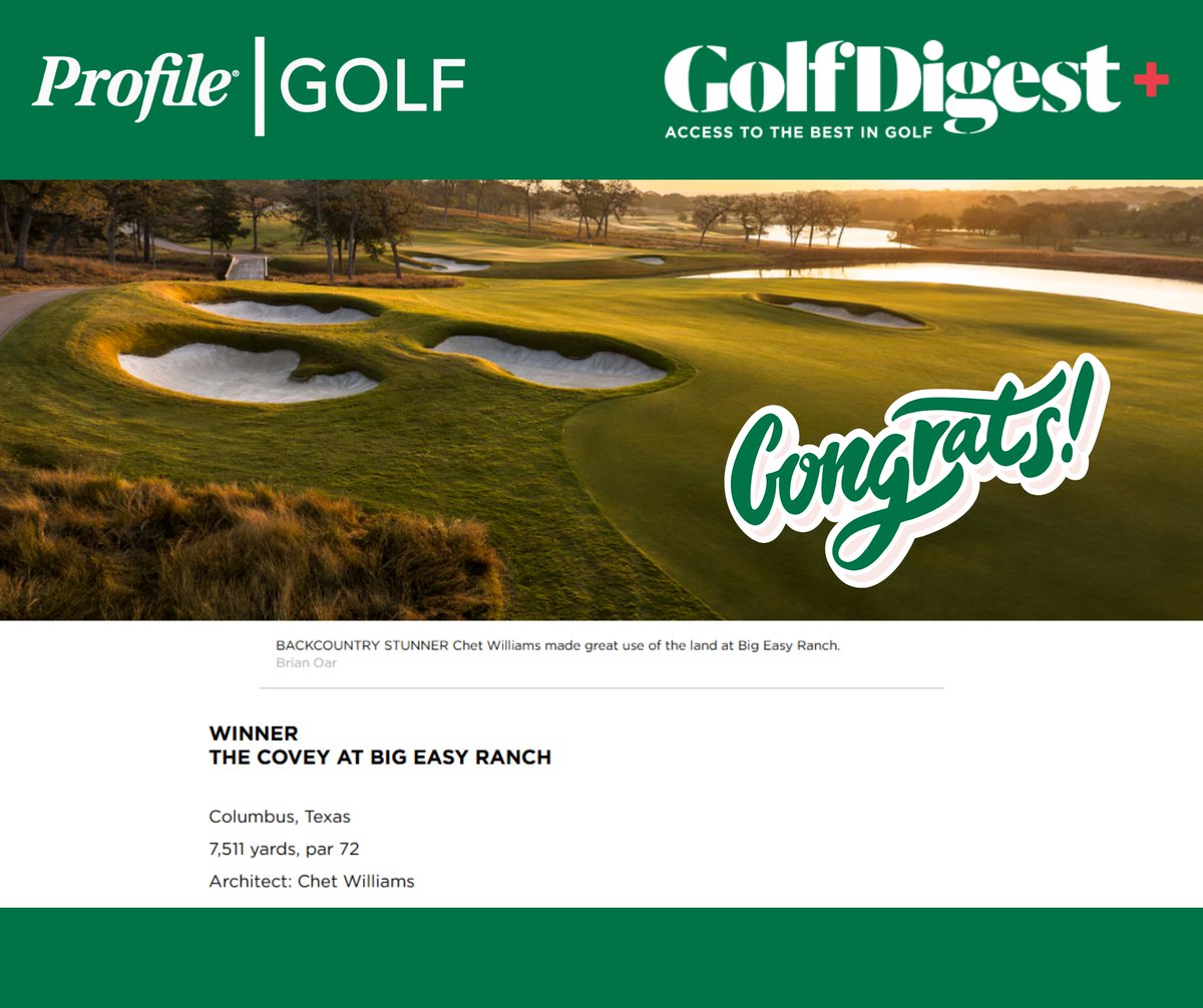 ProfileGolf's tweet image. Congratulations to The Covey at Big Easy Ranch in Columbus, TX, for being awarded Golf Digest’s 2024 #1 Best New Private Course in America. @ProfileGolf was honored to create the greens rootzone blend, which utilizes our Greens Grade PPC amendment. golfdigest.com/story/americas…