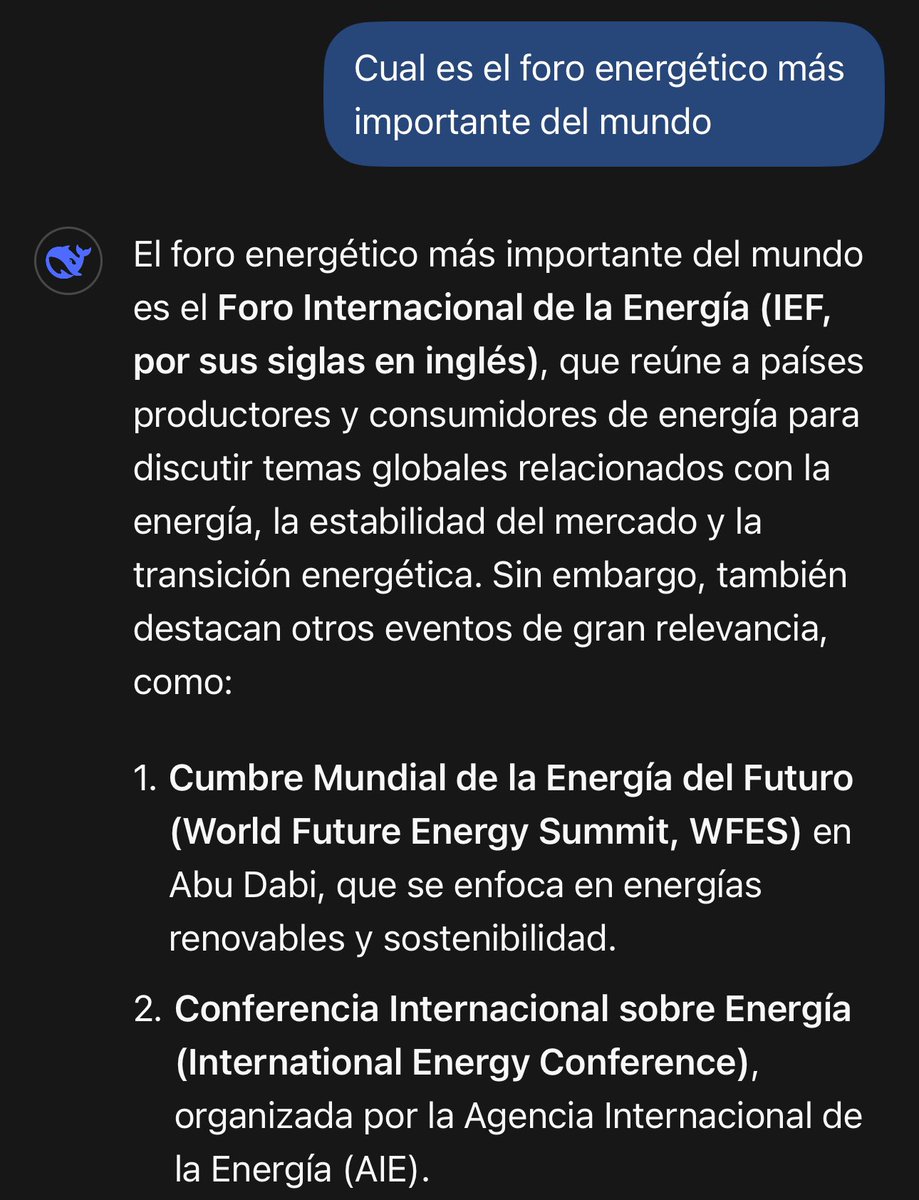 Pregunté a DeepSeek cuál es el Foro Energético más Importante del mundo y me dijo esto:
