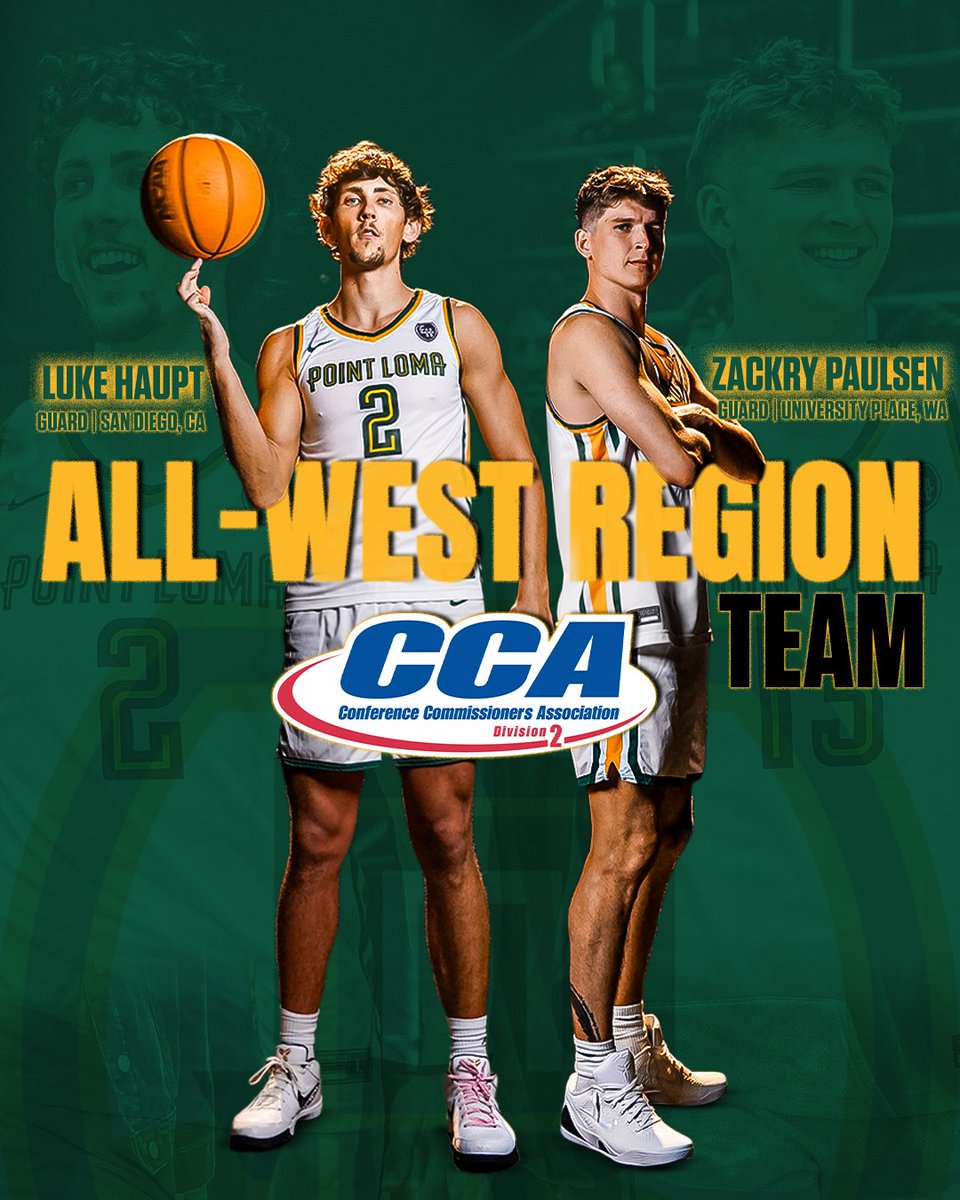 PLNU Sea Lions (@plnusealions) on Twitter photo Zackry Paulsen and Luke Haupt represent <a href="/plnubasketball/">PLNU Basketball</a> on the <a href="/d2cca/">Division II CCA</a> All-West Region Team 👏
Both were previously named to the All-PacWest First Team and the PacWest All-Tournament Team, with Paulsen selected as the Most Outstanding Player.
#GoSeaLions x #LeaveNoDoubt 🟢🟡 Zackry Paulsen and Luke Haupt represent <a href="/plnubasketball/">PLNU Basketball</a> on the <a href="/d2cca/">Division II CCA</a> All-West Region Team 👏
Both were previously named to the All-PacWest First Team and the PacWest All-Tournament Team, with Paulsen selected as the Most Outstanding Player.
#GoSeaLions x #LeaveNoDoubt 🟢🟡