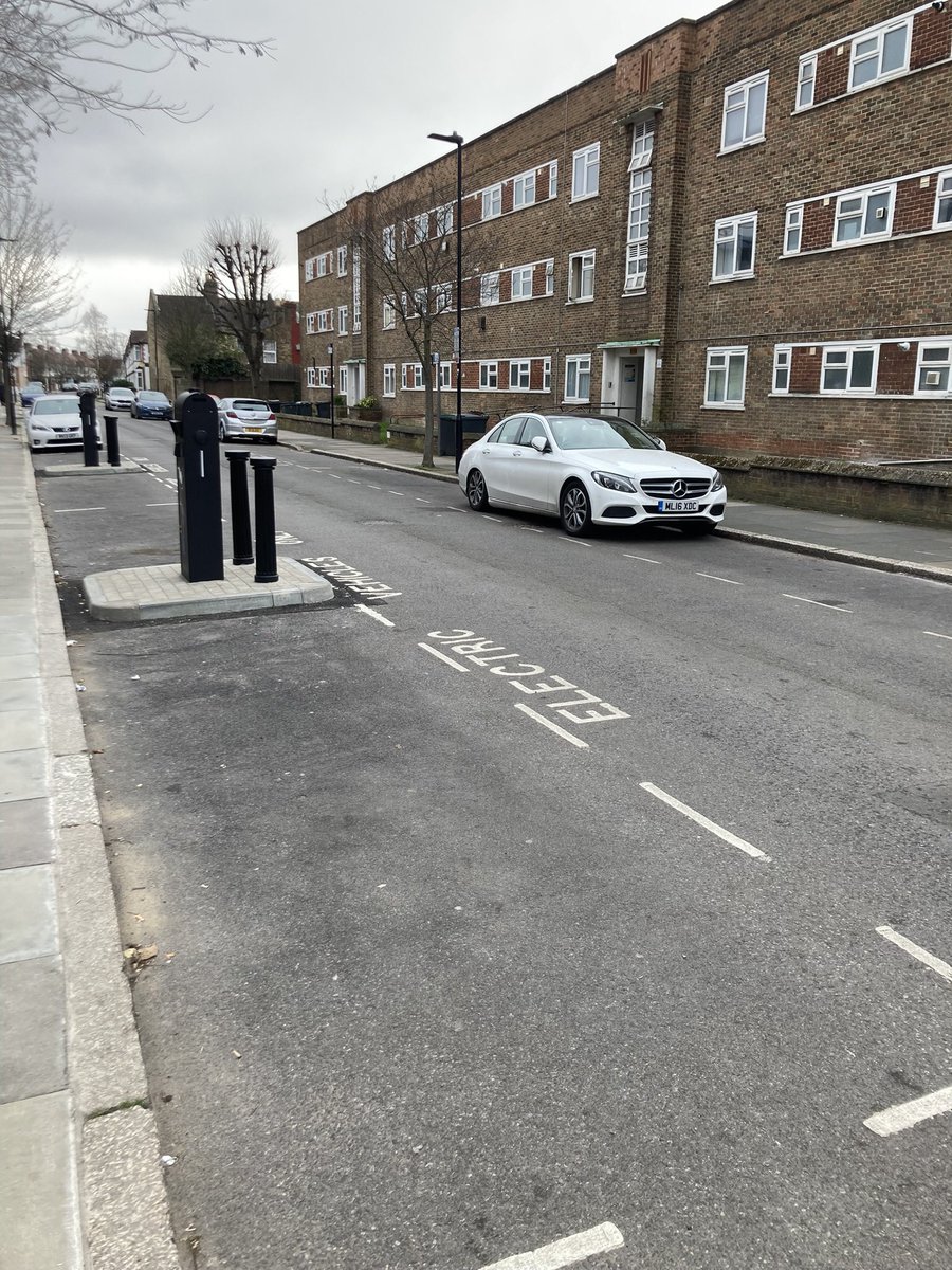 Huh. So it turns out councils like <a href="/haringeycouncil/">Haringey Council</a> are actually able to install lanes with protection from cars on residential streets after all! But only for electric car charging points, and not for people cycling. Apparently, we MUST keep people driving cars at all costs. 😔