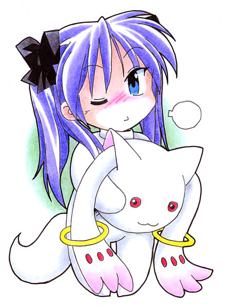 柊かがみ ,キュゥべえ 「おはようございます。 #ホワイトデーなので白い作品を載せる 中の人などいな… 」|Norioのイラスト