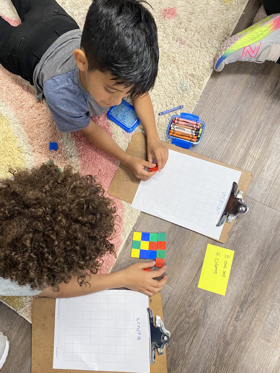 HeatherPaschal's tweet photo. Wrapping up geometry in Mrs. Smith’s second grade class with a fun task. Rectangle Riddles! S’s had to build their array based on their index card, draw the array, and create two repeated addition equations.  @DeKalbCoSchools @AmstiUAH @OMIALSDE https://t.co/JkABNHsYWd