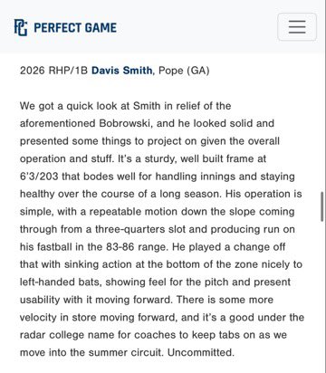 perfectgame.org/Articles/View.…

<a href="/Pope_Baseball/">Pope Baseball</a> <a href="/GaSandlot/">GA Sandlot Baseball</a> <a href="/PG_Uncommitted/">PG_Uncommitted</a>