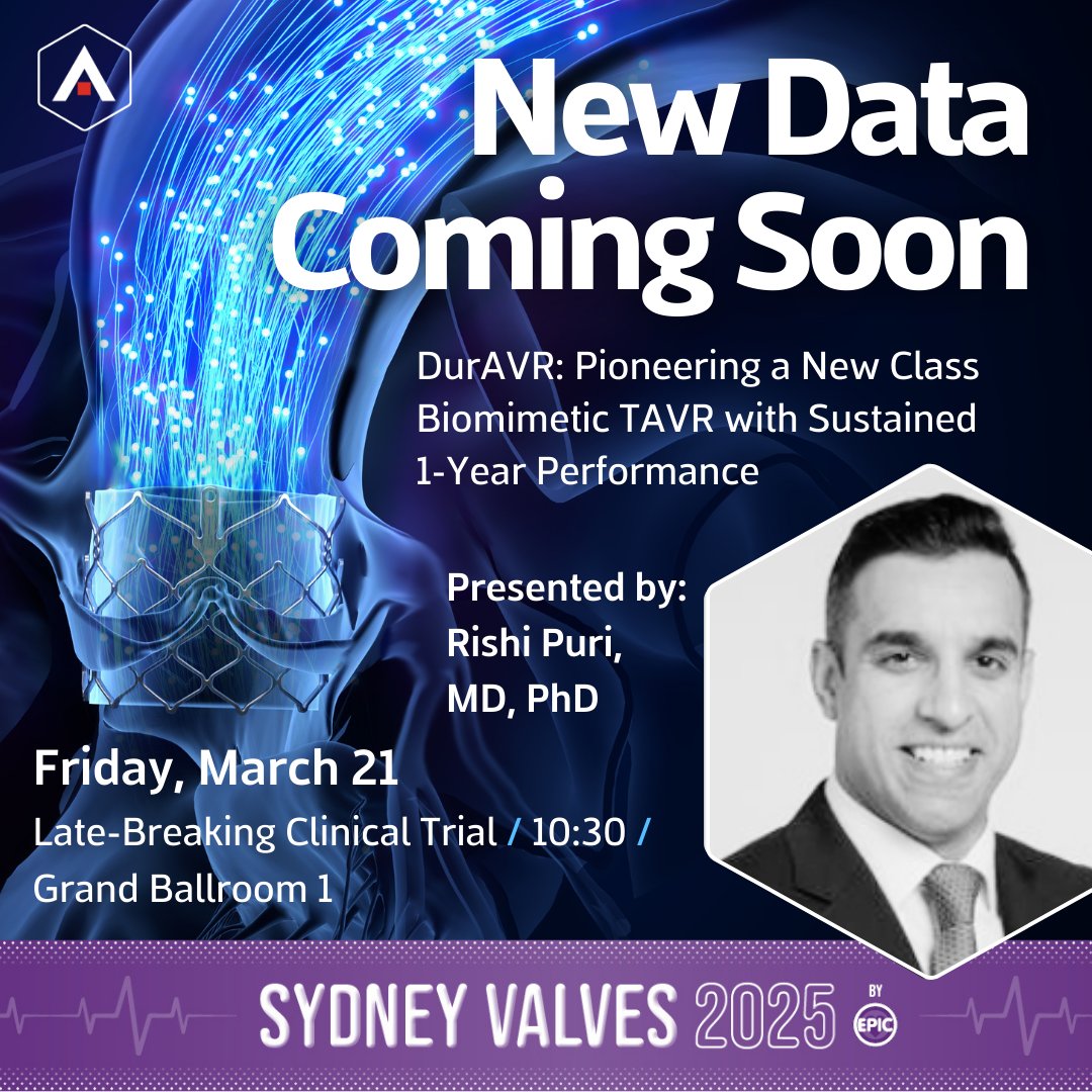 AnterisTech's tweet image. We are excited to share new data at Sydney Valves next week! On Friday, March 21 Dr. Rishi Puri will present in the Late-Breaking Clinical Trial session with new data from DurAVR® THV clinical experience.
Not attending? Sign up here for clinical data updates…
