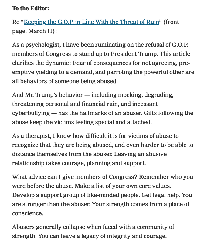 TBewes's tweet image. Helpful advice for Republican members of Congress on today's NY Times letters page.