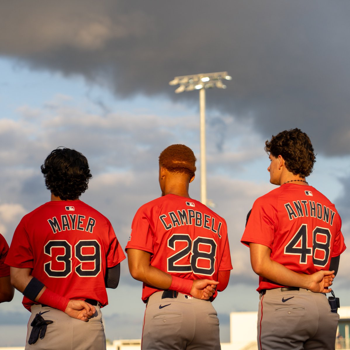 MLB's tweet image. The @RedSox Big 3: Marcelo Mayer, Kristian Campbell and Roman Anthony have arrived to #SpringBreakout 🌟