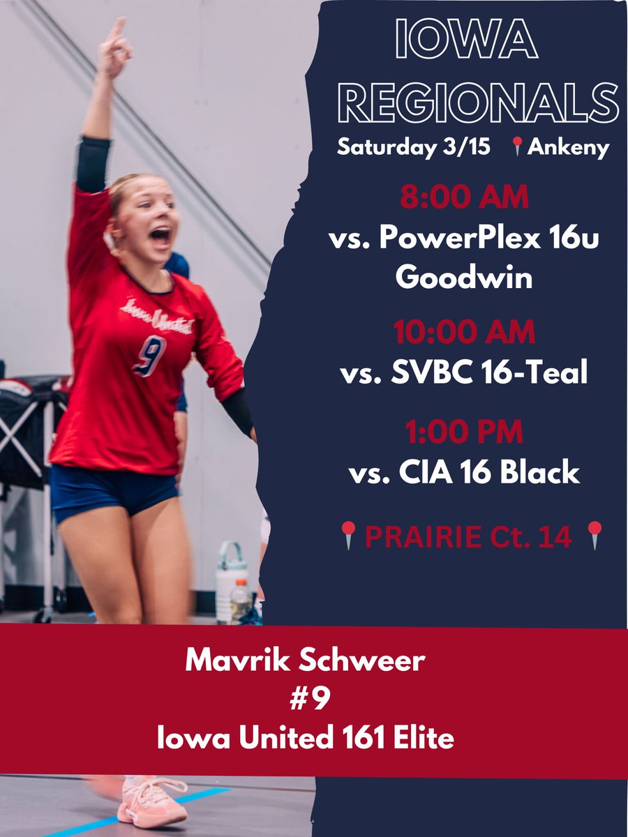 Mavrik Schweer (@mavrikschweer27) on Twitter photo Iowa Regionals this weekend! <a href="/IowaVballRegion/">Iowa Vball Region</a> Can’t wait to battle for a bid with <a href="/IowaUnitedVB/">Iowa United Volleyball</a> !! Iowa Regionals this weekend! <a href="/IowaVballRegion/">Iowa Vball Region</a> Can’t wait to battle for a bid with <a href="/IowaUnitedVB/">Iowa United Volleyball</a> !!