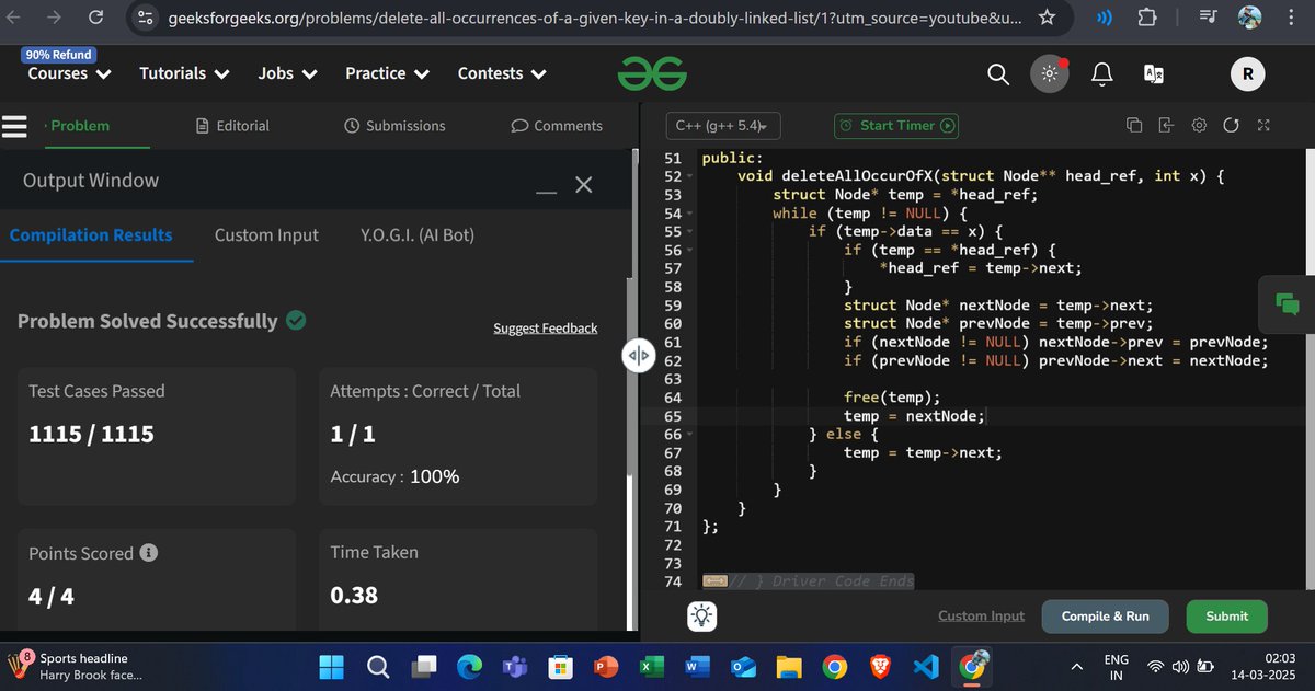 rishabhsoni_111's tweet image. Day 85: Linked List Challenges 🔗🚀
Solved:
✔️ Add 1 to a Number Represented as Linked List
✔️ Delete All Occurrences of a Key
✔️ Add Two Numbers (LeetCode)
Great practice in traversal, addition, and deletion! 💪 #100DaysOfCode #LinkedLists
