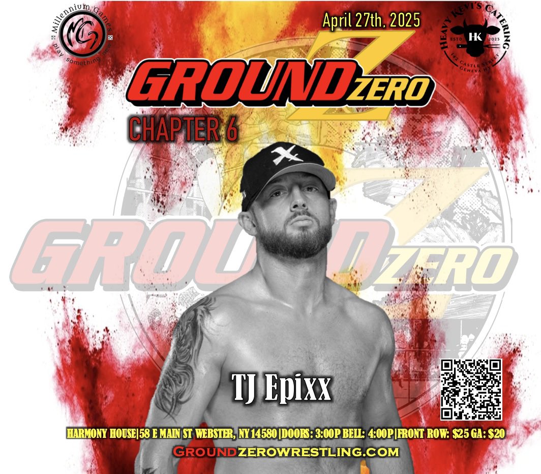 🚨 TALENT ANNOUNCEMENT 🚨 

TJ Epixx will be in action at the Harmony House in Webster, NY on April 27th for Chapter 6

Tickets
groundzeroshop.bigcartel.com

#GroundZero #RespectTheCraft