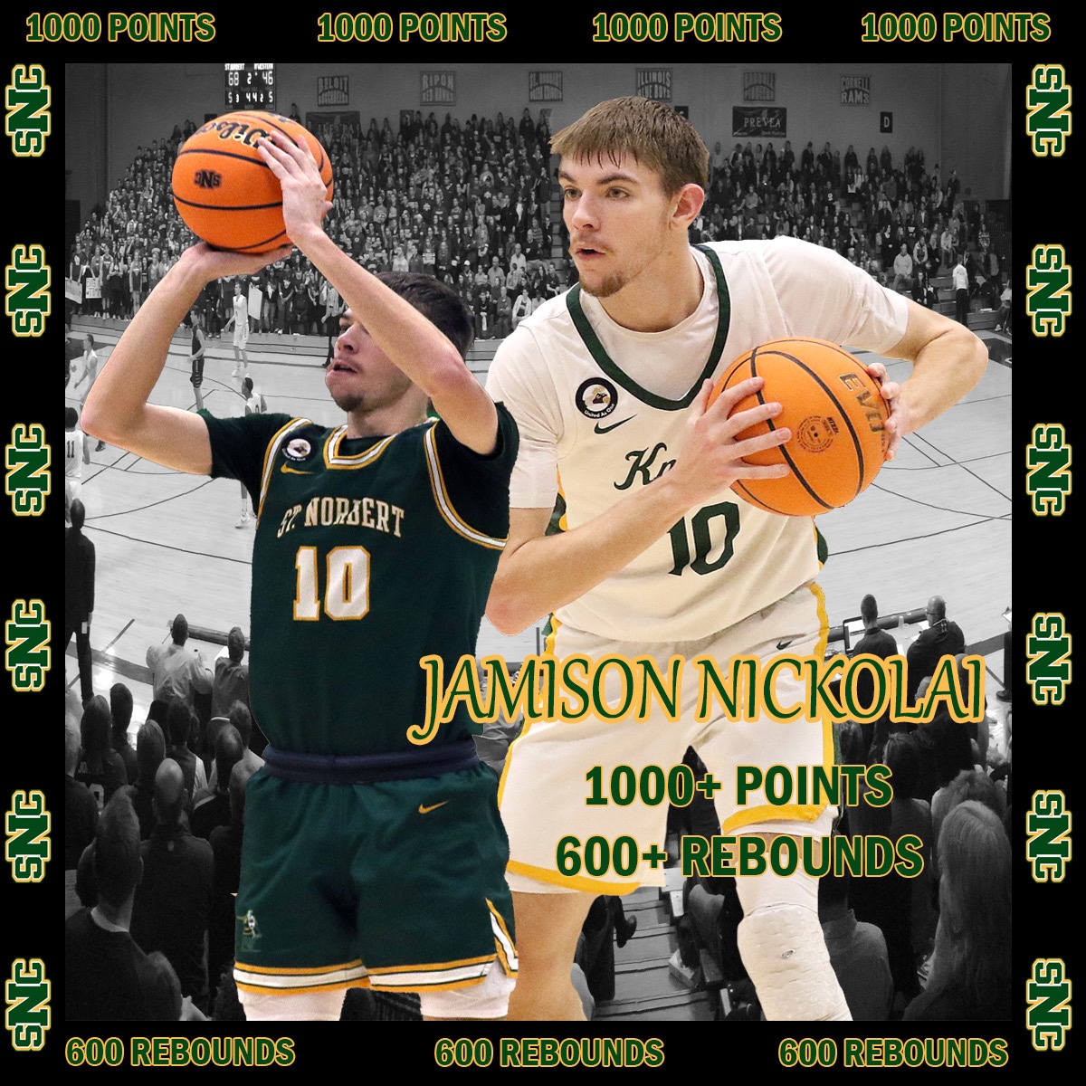 #10 Jamison Nickolai 6-6 Senior Guard from Sheboygan Falls, WI
‼️1000+ points ‼️
‼️600+ rebounds ‼️
