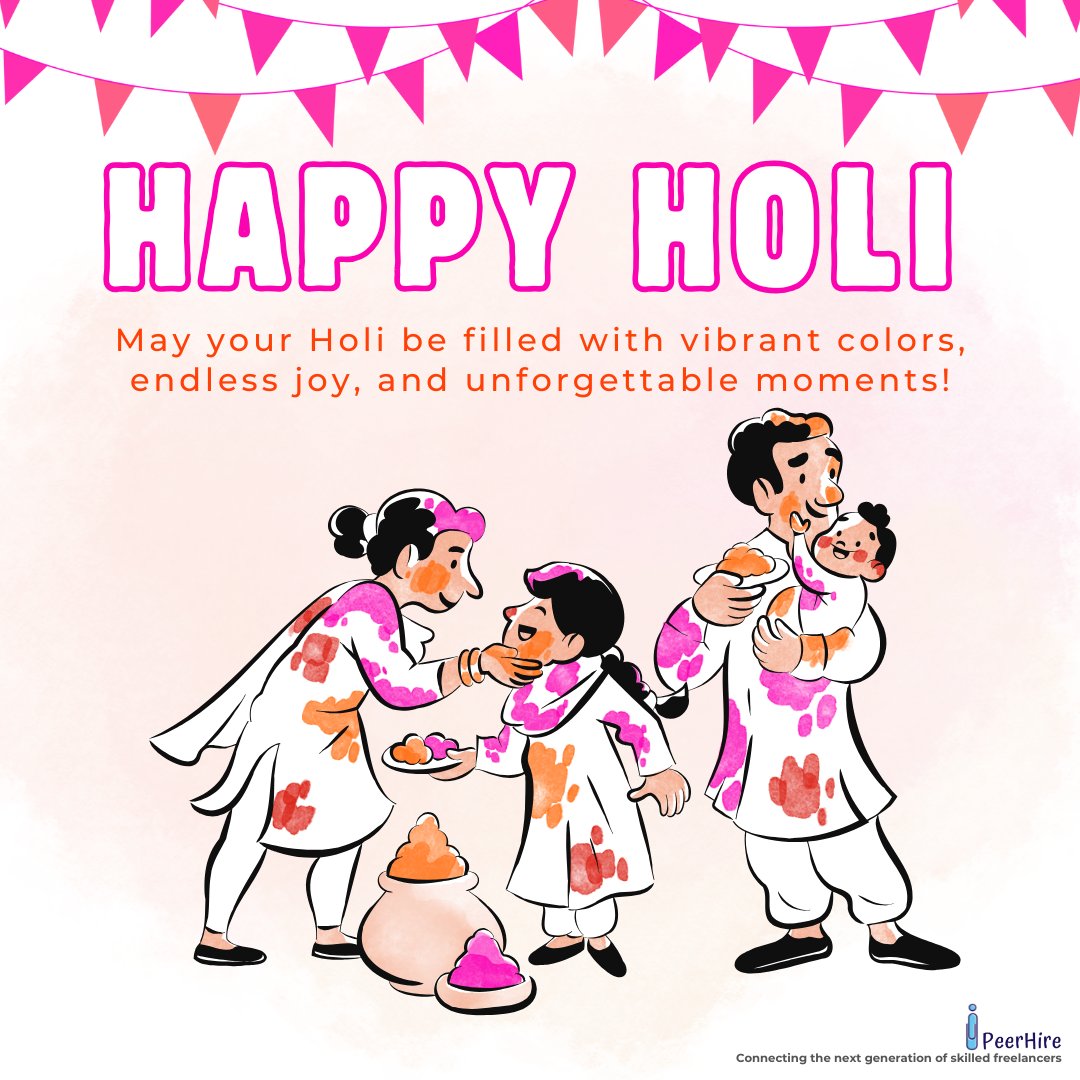 🎨✨ Splashing colors of opportunities this Holi! 🌈 May your hustle shine as bright as the festival! 🚀🔥 

#PeerHire #HoliHai #FreelanceFearlessly
