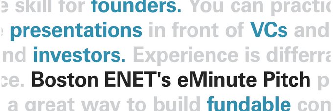 eMinute PITCH: 90-second elevator pitch practice (@eminutepitch) on Twitter photo Practice your #pitch in front of a live audience before raising a round and get feedback from #startup experts <a href="/BostonENET/">Boston ENET: IEEE Boston Entrepreneurs' Network</a> #startupevents!
Sign up <a href="/eMinutePITCH/">eMinute PITCH: 90-second elevator pitch practice</a>!
The ENET Community: serving #entrepreneurs since 1991, a NPO SIG <a href="/IEEEorg/">IEEE</a> bostonenet.org/pitch-practice/ #pitch3408 #enet3408 Practice your #pitch in front of a live audience before raising a round and get feedback from #startup experts <a href="/BostonENET/">Boston ENET: IEEE Boston Entrepreneurs' Network</a> #startupevents!
Sign up <a href="/eMinutePITCH/">eMinute PITCH: 90-second elevator pitch practice</a>!
The ENET Community: serving #entrepreneurs since 1991, a NPO SIG <a href="/IEEEorg/">IEEE</a> bostonenet.org/pitch-practice/ #pitch3408 #enet3408