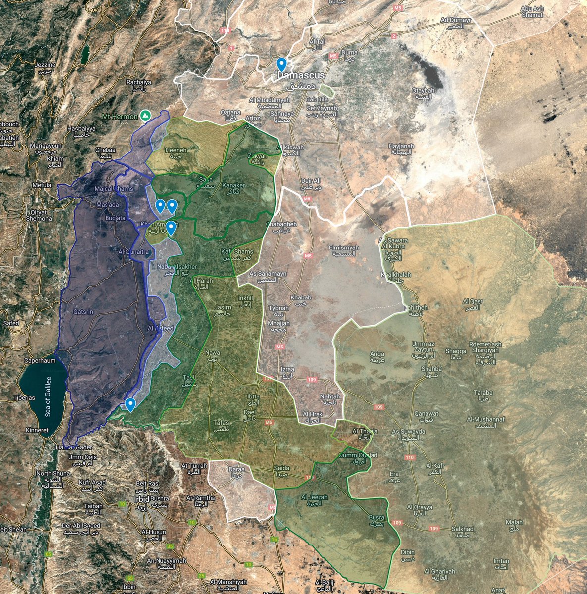 TLDRMap's tweet image. The IDF operated in the towns of 'Ain al-Nouriya, Koum Mheires, and Jaba today and yesterday. The IDF also bombed a building (supposedly) belonging to Palestinian Islamic Jihad in Damascus. A lone-wolf anti IDF attack happened yesterday near Koya.
Local resistance to Israel in…