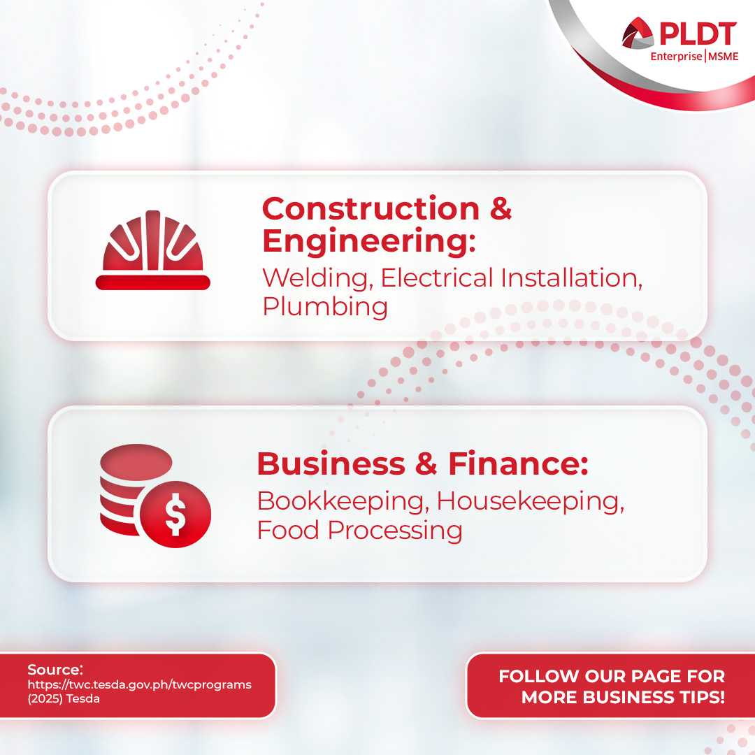 PLDTEnterprise's tweet image. I-explore ang TESDA Women’s Center training programs at gawing stepping stone ang bagong skills para sa inyong career o negosyo! 👩‍🔧✨

#TESDAForWomen #SkillsTraining #WomenEmpowerment #CommittedToYourSuccess