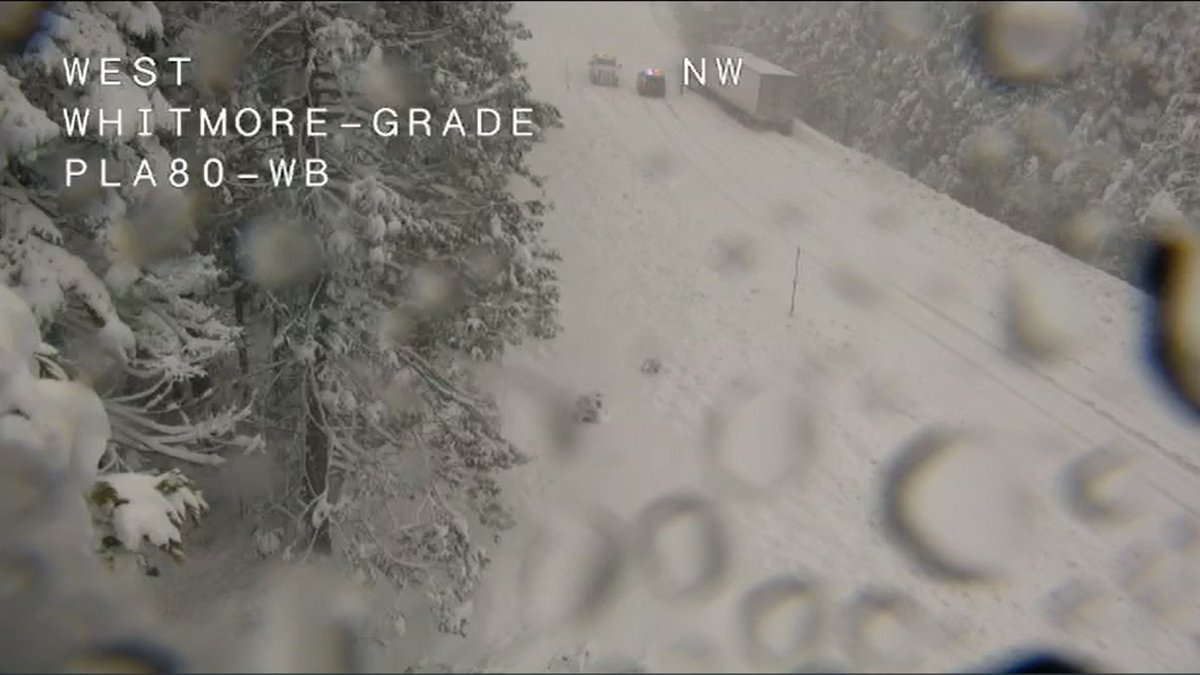 CaltransDist3's tweet photo. And so it continues tonight. April showers bring May flowers and apparently March snow brings tows. Currently holding WB I-80 traffic at Donner Lake Interchange due to a big rig crash down the hill at Whitmore Grade. @CHP_Truckee https://t.co/6q0kO4KUEI