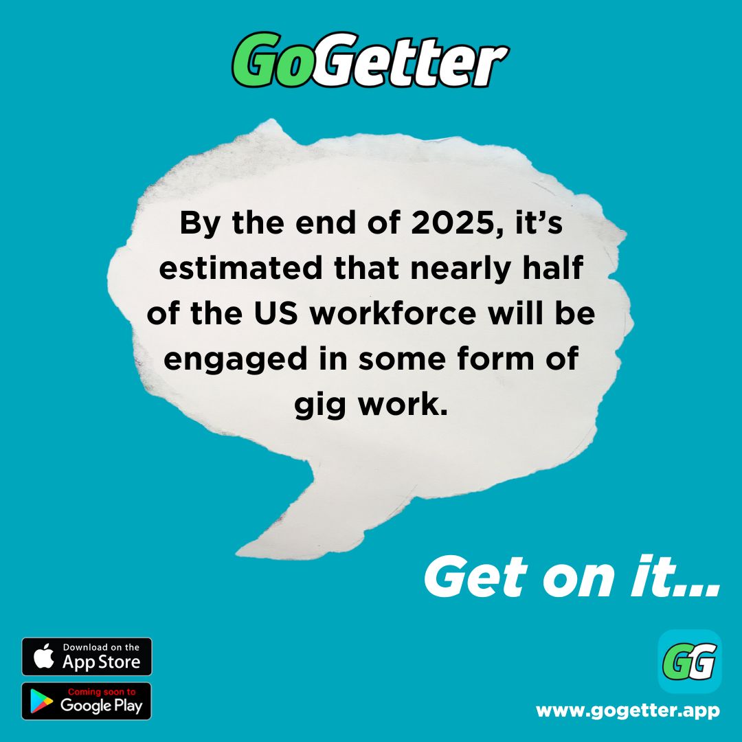 GoGetter_App's tweet image. 🚀 The Future is Gig—Are You Ready?

By the end of 2025, nearly half of the U.S. workforce will be engaged in some form of gig work. 😲💼

📲 Now is the time to get on GoGetter! 

#GoGetter #GigEconomy #BeYourOwnBoss #SideHustle #EntrepreneurLife #FreelanceLife #SmallBusiness