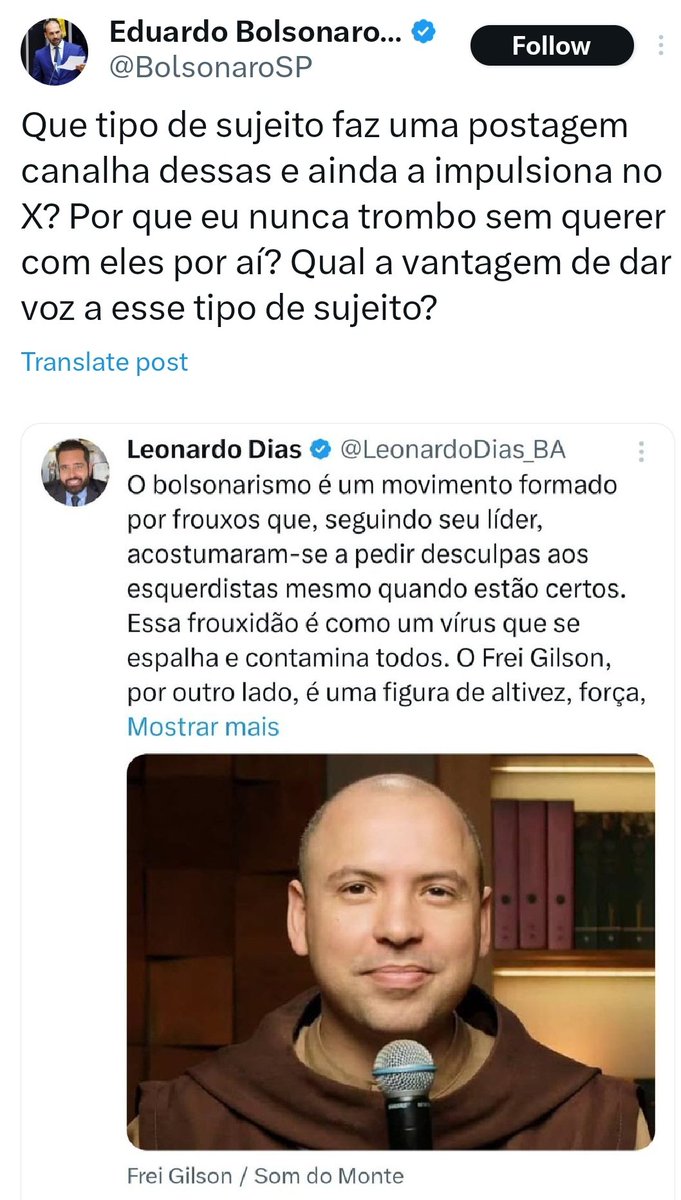 #cadeladopt

Ser chamado de "idiota" e "merda" por Mário Frias - ator com escolaridade (formal e real) do Lula (ensino médio) que defendeu Ratanabá (golpe do mesmo criador do ET bilu) e, pior, como ministro de Estado, demonstra que tipo de gente cerca o frouxo - por isso é