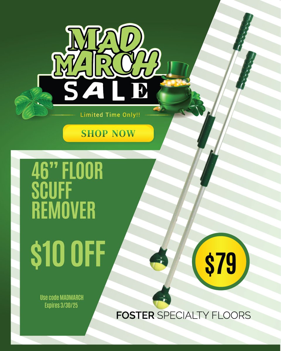 🏀Remove scuff marks effortlessly with Foster's new Floor Scuff Remover! It works like a magic eraser for your court—poof, they vanish! Don’t let the madness of March turn your floor into abstract. Keep it clean and ready for action! ☘️
Click on the link below to take $𝟭𝟬