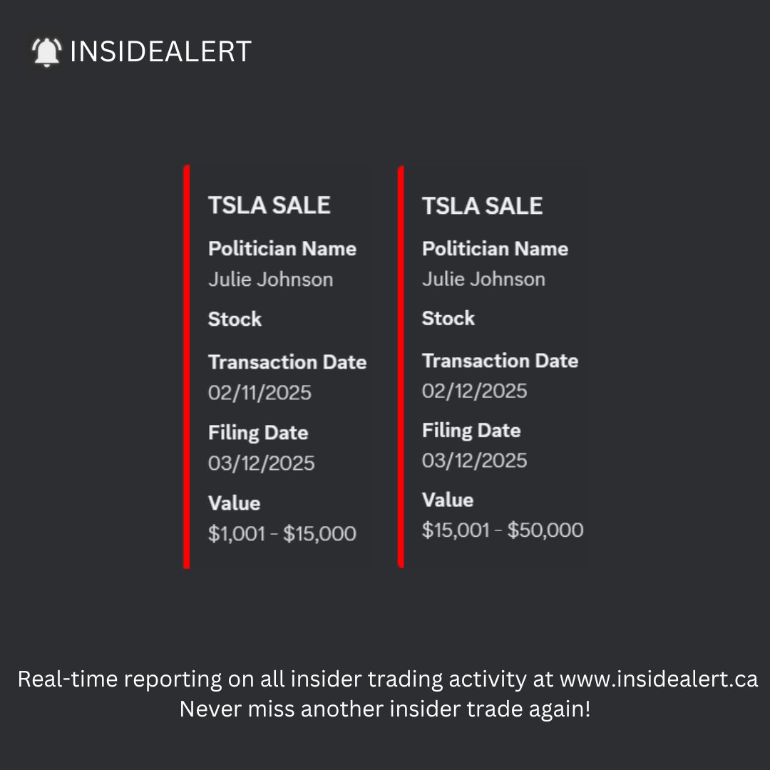 insidealertca's tweet image. Julie Johnson has filed two $TSLA sales: