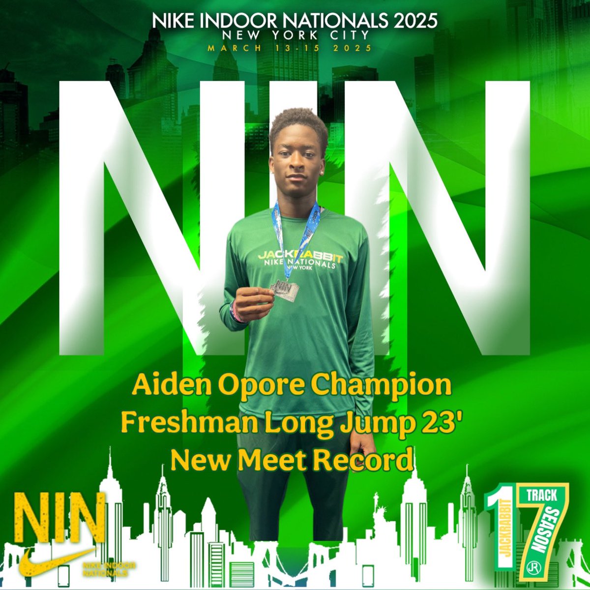 Freshman Aiden Opore set a new meet record in the long jump at Nike Indoor Nationals 23’ 0”