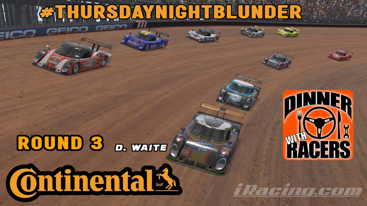 Dogathan's tweet image. D.Waite Takes the Pole and J.Cantu gets the win 🏁for Round 3 of @DWRshow  #ThursdayNightBlunder Thanks to @continentaltire  !!! Next week we go to the real 📎 Martinsville for Round 4!!!