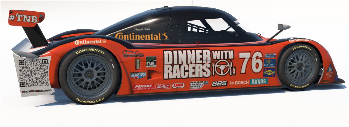 Dogathan's tweet image. Thank you for all the content @DWRshow and @continentaltire I added a working QR code to DinnerWithRacers.com on my updated Riley paint ❤ 
#ContiBlunder