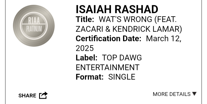 hiiipowers's tweet image. Isaiah Rashad's song 'Wat's Wrong' feat. Kendrick Lamar &amp;amp; Zacari is now officially Platinum in US 💽

- Zay's first Platinum as a lead artist 🥹