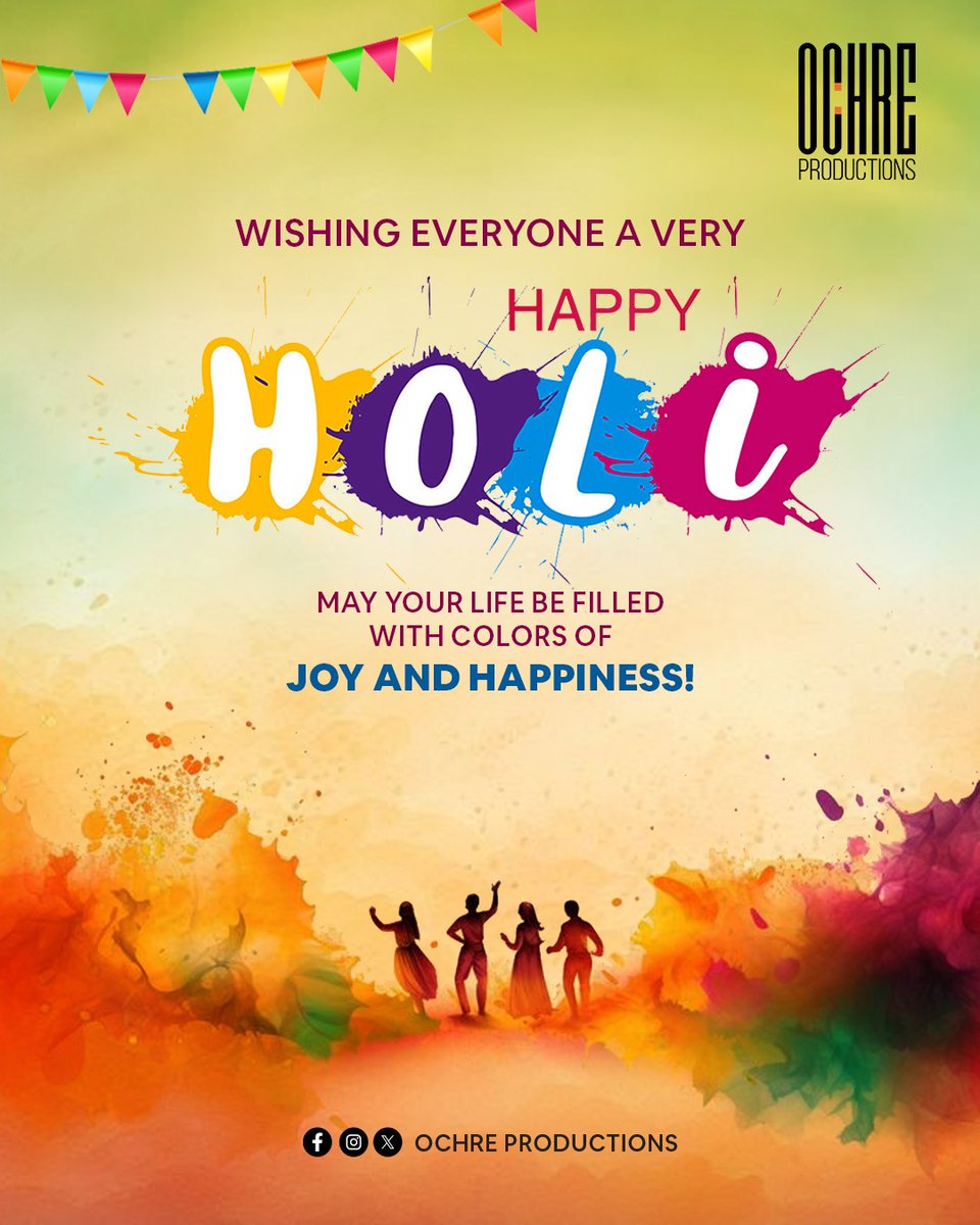 OchreProduction's tweet photo. #HappyHoli
May the colors of #Holi fill your life with joy, love, and prosperity! Wishing you and your family a Holi full of happiness and togetherness.

#ochreproductions
#HappyHoli #Holi2025 #FestivalOfColors #ColorsOfJoy #HoliCelebration #HoliVibes #FestiveMood #HoliFestival https://t.co/411JBqxpI5