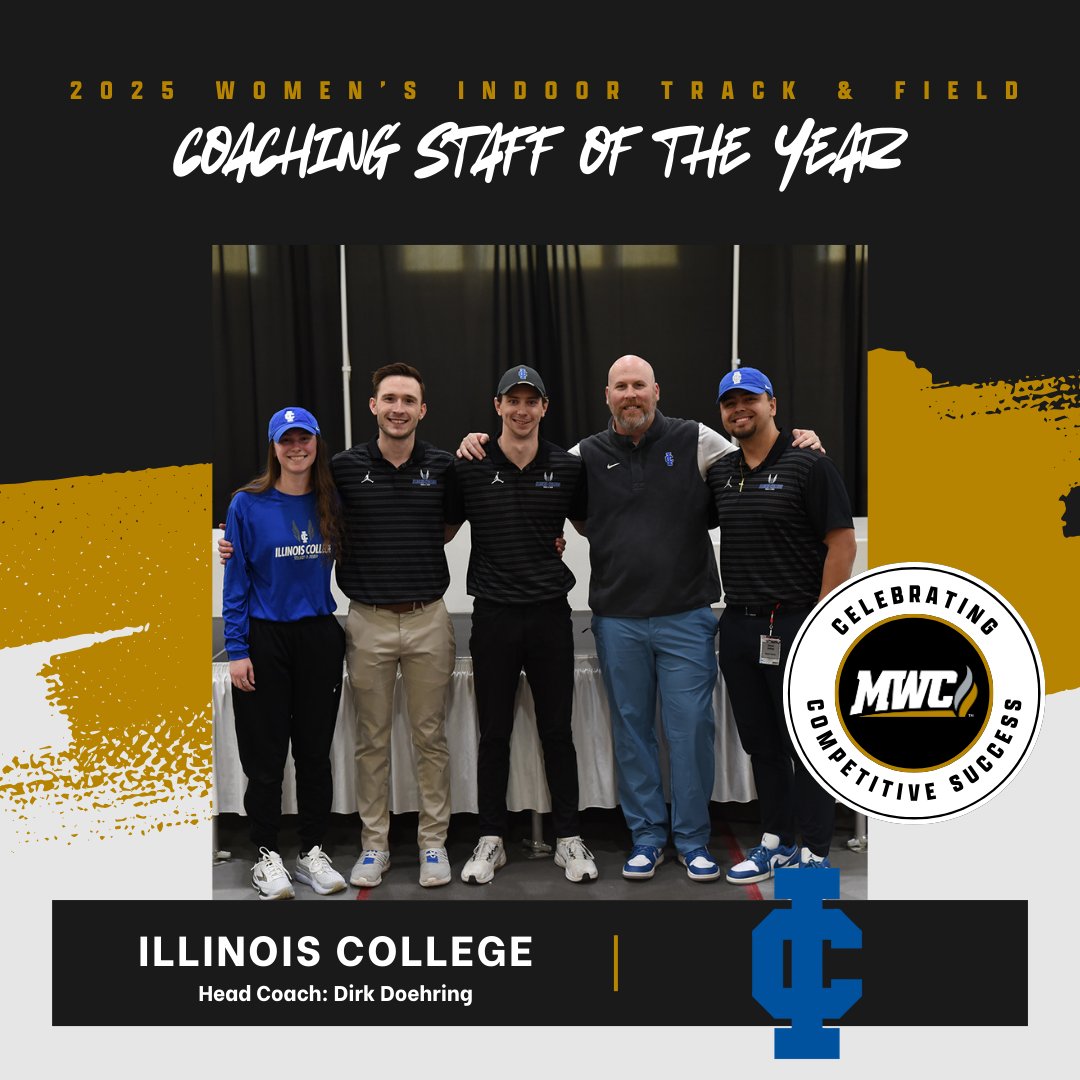 Congratulations to 2025 MWC Women's Indoor Track &amp; Field Coaching Staff of the Year, <a href="/ICXCTF/">Illinois College XCTF</a>! The Lady Blues are led by head coach Dirk Doehring. <a href="/IC_Athletics/">IC Athletics</a>