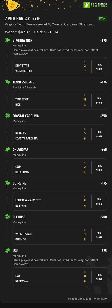 YoutubeAceX's tweet photo. College Baseball Sweeep 🧹 
+$900🏧✅

Join @thebullpenbets discord, we do this for FREE 🤝

#GamblingX #PrizePicks #Underdog #Draftkings #fanduel #NCAA #MLB #CBB https://t.co/0Y7HRTpqeG