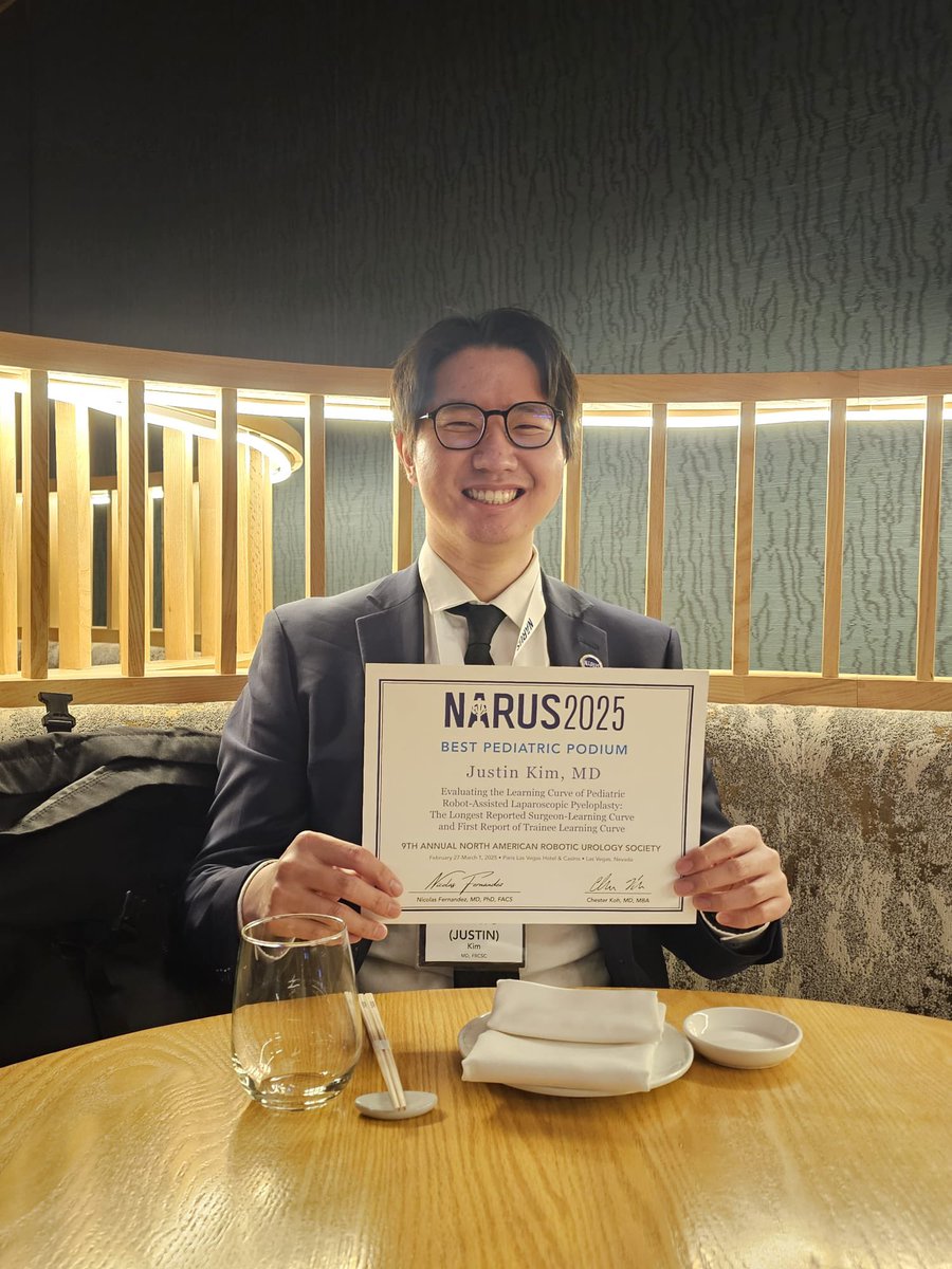 Justin (Jin Kyu) (@justin_jin_kim) on Twitter photo Great NARUS 2025 conference in Las Vegas!
Thank you for the best pediatric podium presentation prize 🙏 <a href="/RoboUro/">North American Robotic Urology Society | NARUS</a>
Thankful for the mentorship of <a href="/BWhittam/">Ben Whittam</a> & the opportunity to present his learning curves for pediatric robotic pyeloplasty & reimplants <a href="/RileyChildrens/">Riley Children's</a> <a href="/IUuro/">Indiana University Department of Urology</a> Great NARUS 2025 conference in Las Vegas!
Thank you for the best pediatric podium presentation prize 🙏 <a href="/RoboUro/">North American Robotic Urology Society | NARUS</a>
Thankful for the mentorship of <a href="/BWhittam/">Ben Whittam</a> & the opportunity to present his learning curves for pediatric robotic pyeloplasty & reimplants <a href="/RileyChildrens/">Riley Children's</a> <a href="/IUuro/">Indiana University Department of Urology</a>