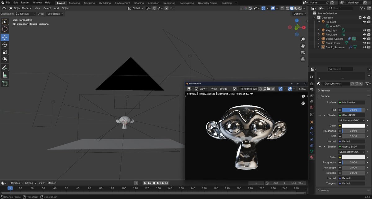 neoneue's tweet photo. Just one-shotted a 3-point lighting setup with a base model, using a glass shader and turntable animation—all scripted on my phone using voice commands. Idea to execution in minutes 🤯#Claude37Sonnet is insane https://t.co/Du5TPGwN5p